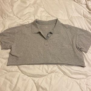 Heather Gray Cropped Collared Tee